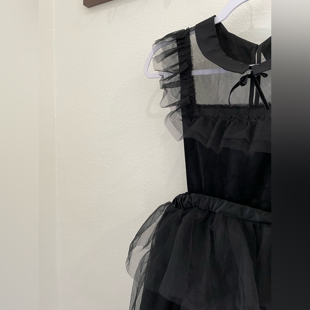 Zara Wednesday Adam’s Black Dress Tule Ruffle Victorian Peter Pan Collar - Picture 3 of 8